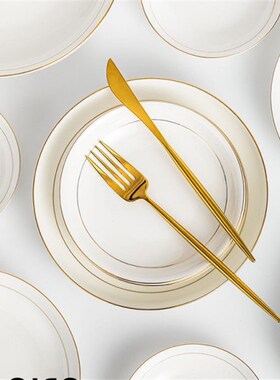 盘子家用菜盘高级感l2023新款8寸深盘陶瓷碟子餐盘骨瓷圆盘10个装