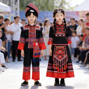 新款广西三月三少数民族服装儿童壮族苗族彝族女童传统表演服饰