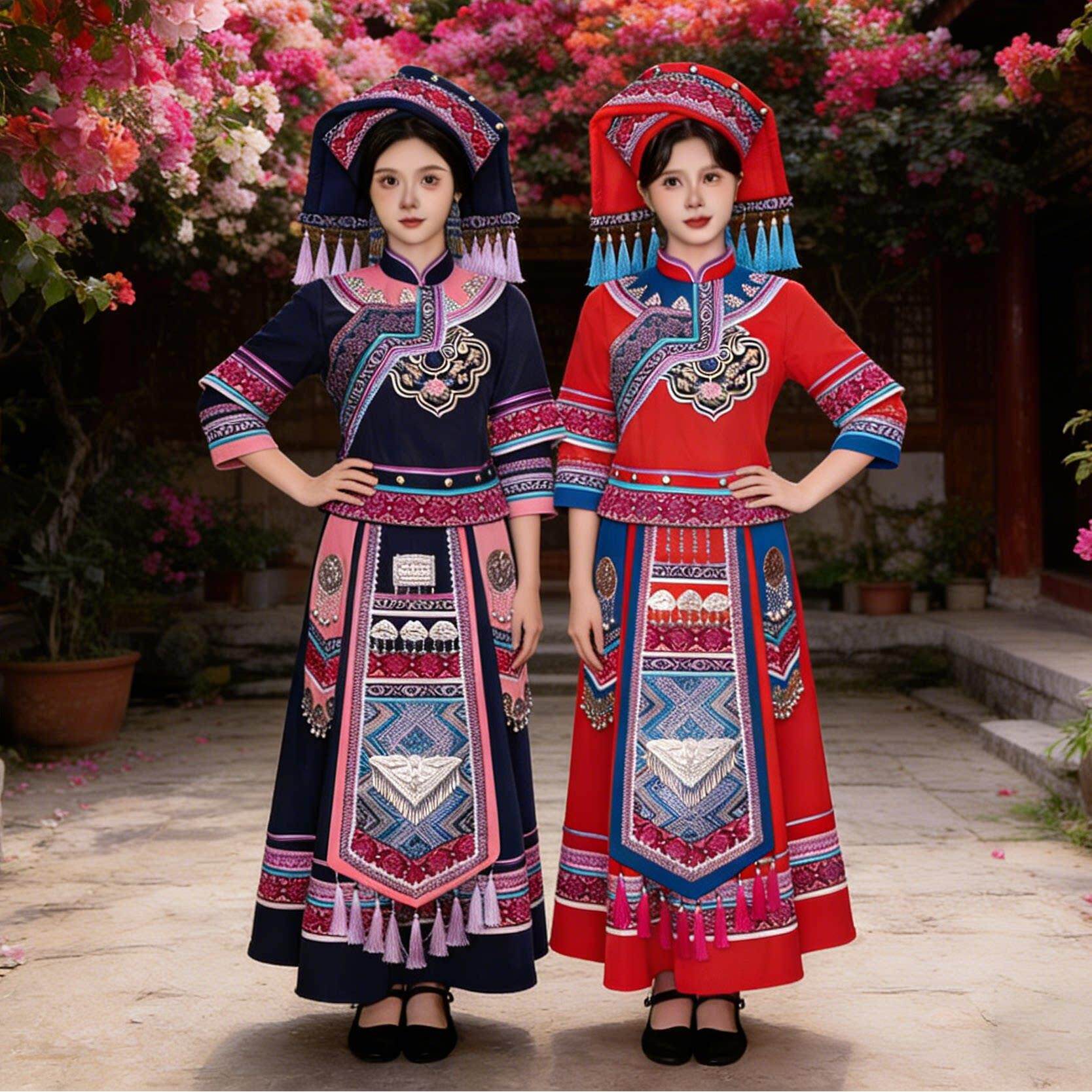 三月三广西壮族服装少数民族舞蹈服装女款成人民族演出服苗族服