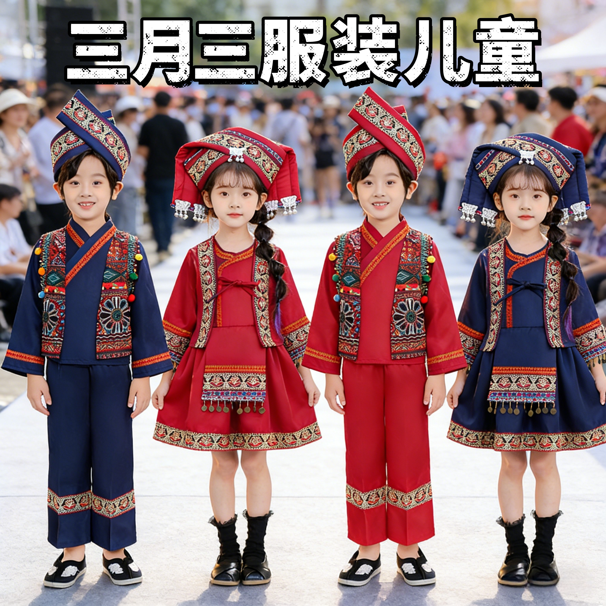 广西三月三少数民族服装儿童壮族彝族苗族土家族男童女童舞蹈演出