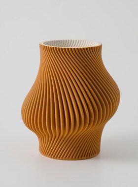 现代简约高档装饰品3D打u印陶瓷橙黄色花瓶摆件不规则艺术干插花