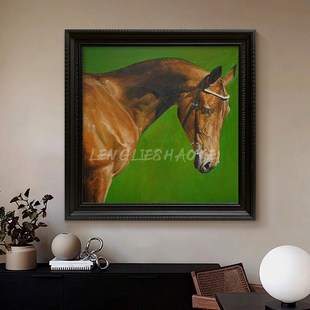 美式轻奢酒店客厅骏马肖像艺术y装置马到成功进门玄关绿色装饰挂