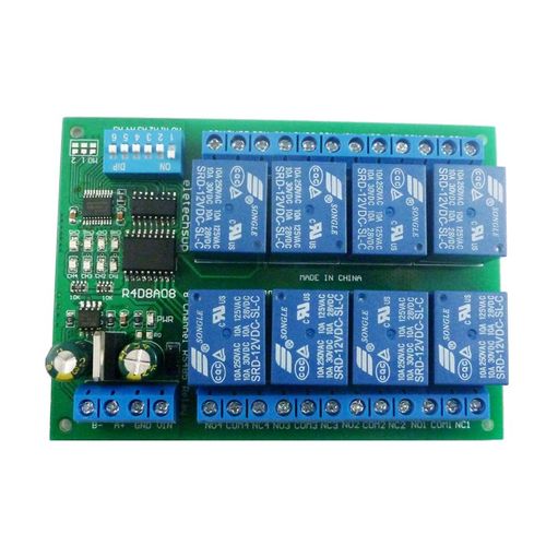 12V 8通道DIN导轨RS485继电器Modbus RTUP协议远程遥控PLC扩展板