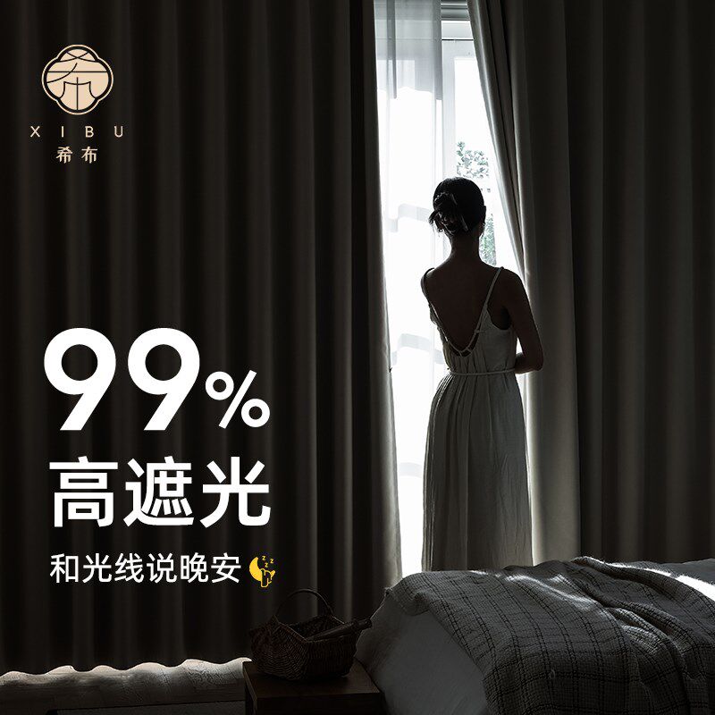 希布窗帘绍兴柯桥卧室客厅阳台出租房窗F帘遮光2024新款免打孔安