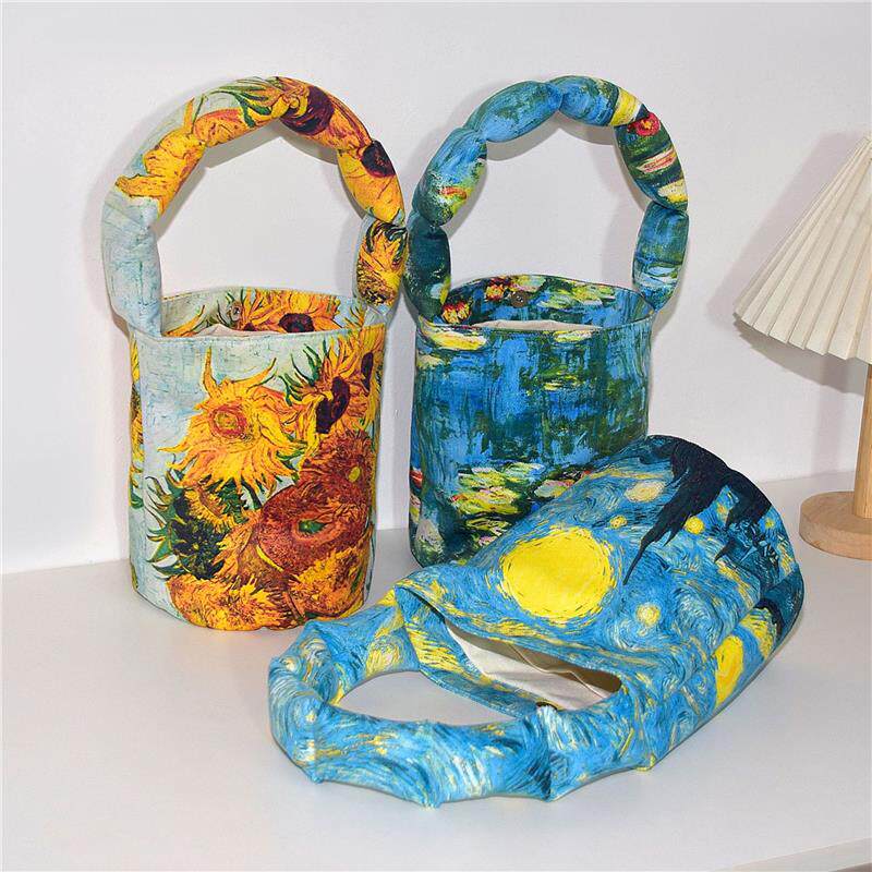 帆布礼品袋复古充棉肩带水桶包小号手提包外出斜挎拎包创意饭盒