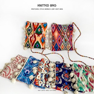 民族风斜挎女士单肩手提袋旅游出行钥匙手机零食收纳袋小拎包包