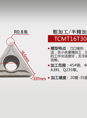 三菱槽型TCMT1102m04/16T304/16T308 VP15TF三角镗孔内孔数控刀片