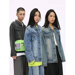 Voguo Relay 韩版简约百搭新款复古蓝牛仔外套翻领长袖夹克男女