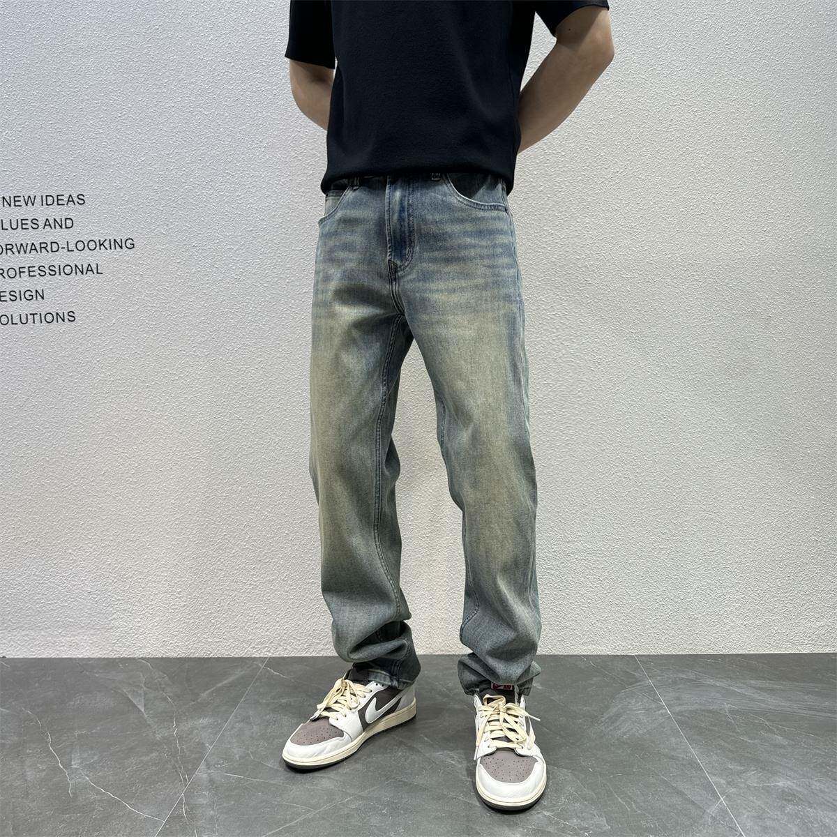 JIDERE四面弹力美式复古蓝水洗窄版直筒牛仔裤男合体舒适有型长裤