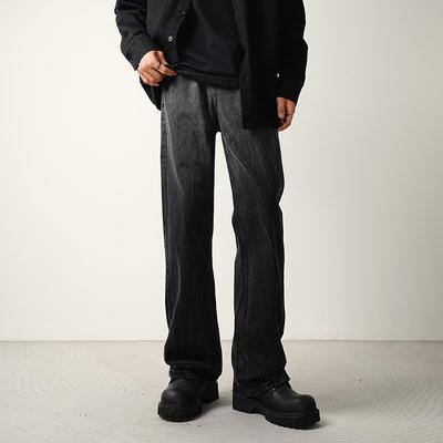 CONVERGES黑色渐层水洗微喇牛仔裤男潮牌春秋款宽松阔腿直筒长裤