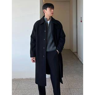 冬季防风领中长款毛呢大衣男士青年休闲宽松羊绒呢子外套加厚风衣