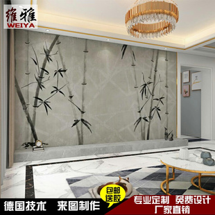 新中式 水墨竹子壁纸现代花鸟客厅沙发墙纸川菜馆包间民宿墙纸壁画