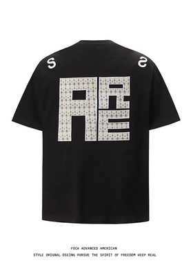 FOCK重磅美式原创复古个性刺绣宽松纯棉短袖男女情侣T恤半袖上衣