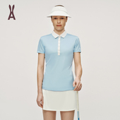 安欧兔AOT短袖 立领POLO衫 女高尔夫柔软高弹撞色立领设计运动通勤