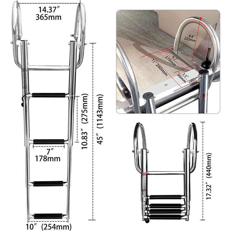 折叠水体快艇船用梯下扶手加厚316伸缩梯子游艇不锈钢梯不锈钢 摩托车/装备/配件 船舶配件 原图主图