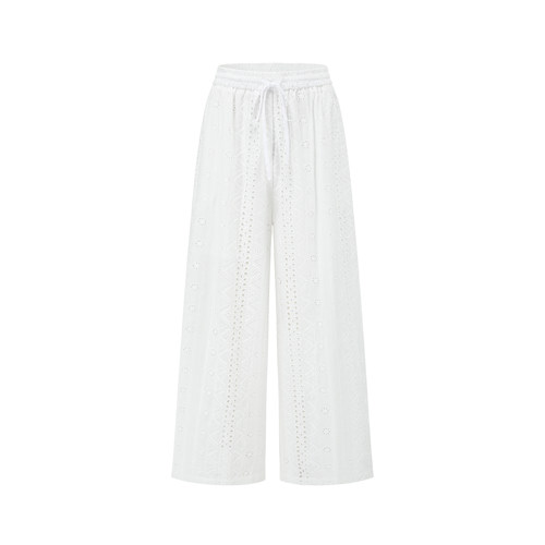 Lake Como Pants 科莫湖散步棉质绣花松紧直筒白色休闲裤