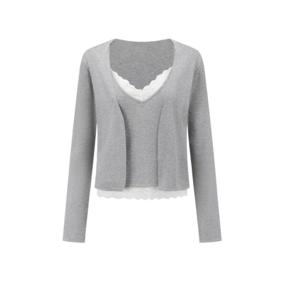 Gentle Thoughts Lace Two-Piece Top温柔心事蕾丝拼接假两件上衣