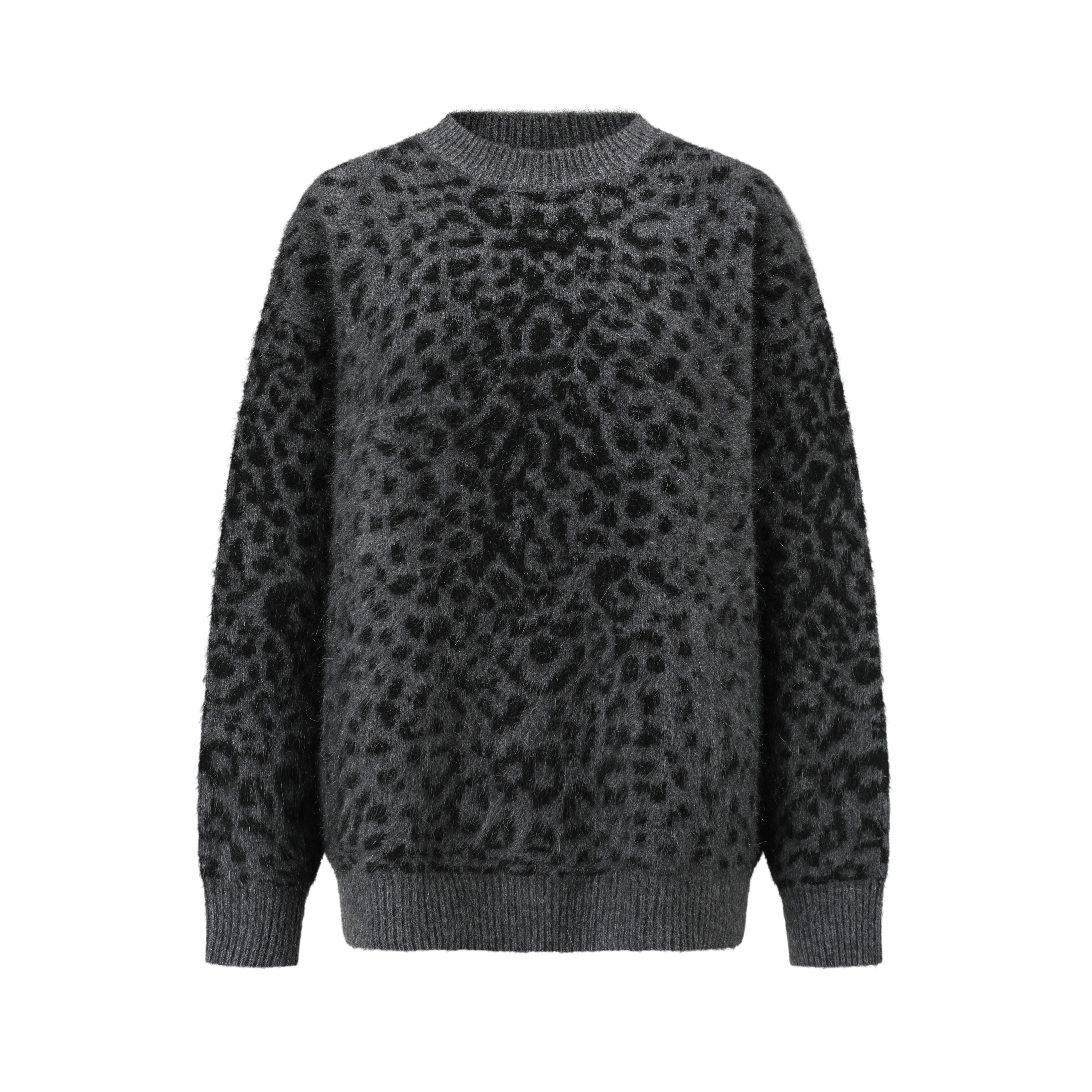 100% Yak Wool Leopard Pullover 奢柔百分百牦牛绒灰色豹纹毛衣