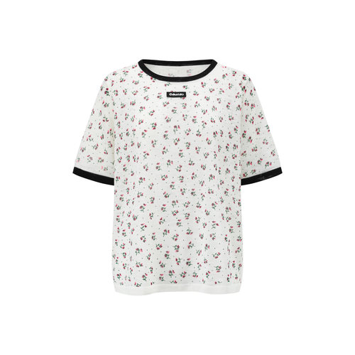 Campus Floral Linen Top 校园花季碎花撞色边亚麻混纺短袖T恤