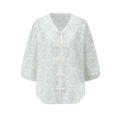 Flower Oriental Openwork白玉兰清香东方意境镂空针织短袖