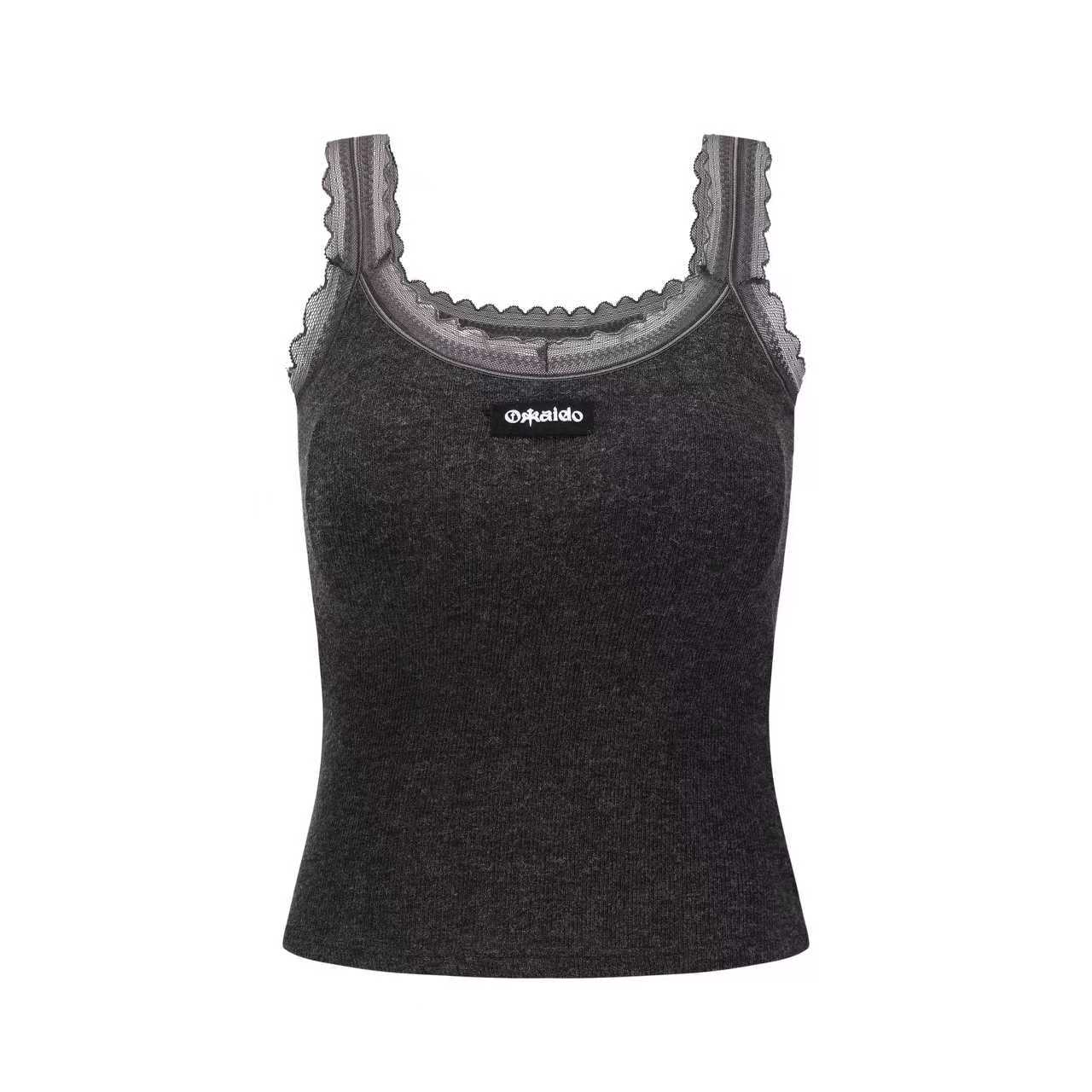 复古螺纹蕾丝自带胸垫打底衫