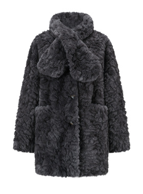 Charcoal Eco Fur Coat with Scarf 深灰围巾款环保皮草中长外套