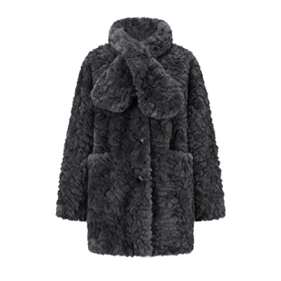 Coat Fur with Scarf 环保皮草中长外套 Charcoal 深灰围巾款 Eco