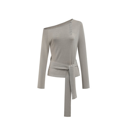 Pipa Knit Top 琵琶绳结纽扣飘带设计收腰针织上衣