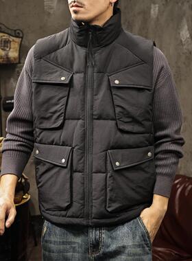 2025春季大码大口袋工装羽绒马甲男潮流立领轻薄90白鸭绒上衣外套