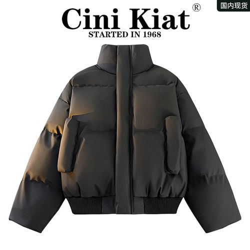 美式复古立领羽绒棉服男冬季情侣PU皮面包服加绒保暖棉衣