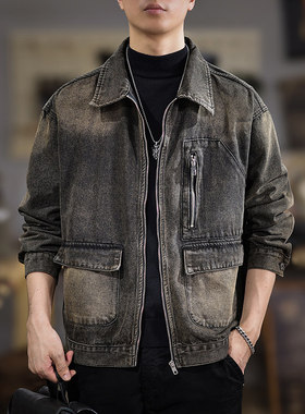 美式复古潮牌痞帅男士牛仔夹克2025秋季新款百搭大码翻领休闲外套