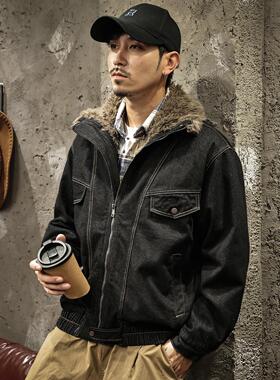 美式复古夹棉加厚毛领牛仔夹克男2025冬季新款保暖工装棉服外套潮