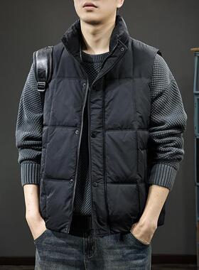 2025冬季美式新款纯色羽绒马甲男轻薄保暖男士休闲坎肩白鸭绒背心