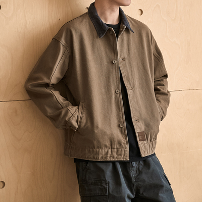 【雷纳伦】复古重磅珠帆水洗工装外套男秋季款美式休闲衬衫式夹克