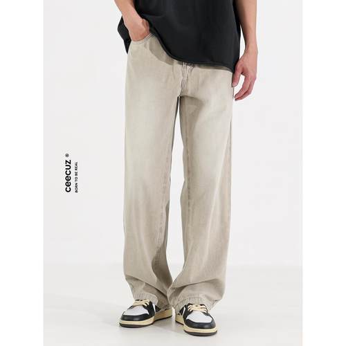 Ceecuz轻薄垂感美式复古水洗浅色牛仔裤男款秋季薄款直筒休闲长裤