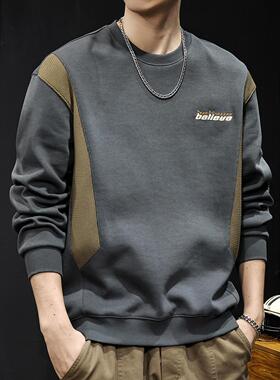 秋季潮牌卫衣男2025新款加肥加大码男士拼接拼色上衣长袖男款春秋