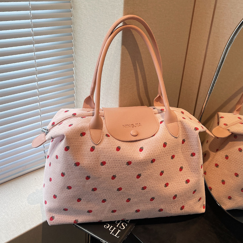大容量旅行包女短途托特包外出轻便百搭帆布手提包学生通勤单肩包