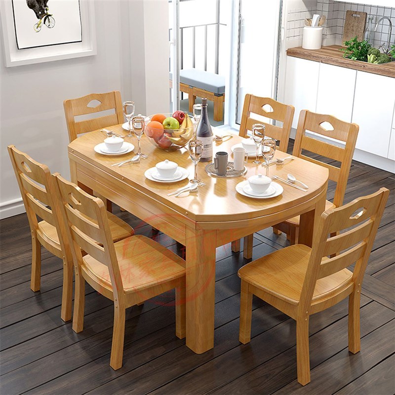 久林实木餐桌椅组合简约现代x可伸缩折叠方圆形吃饭多功能小餐桌