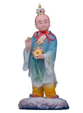 汉白玉彩绘e招财童子进宝童子运财送财郎君道家店铺公司开业摆件