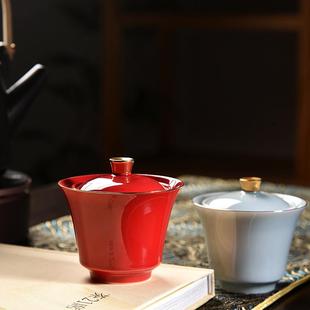 盖碗茶杯陶瓷大号手工茶碗极刻过滤釉泡茶碗三才碗茶具配件泡茶器