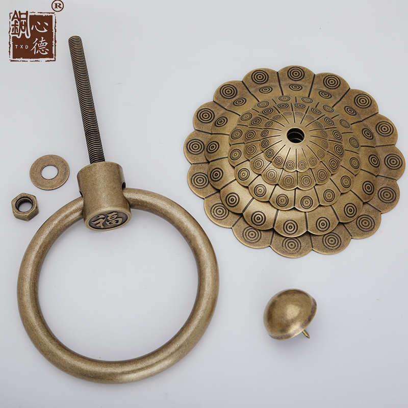 中式仿古兽头装饰狮子头门环对开大门铜拉手拉把复古Y老式木门把