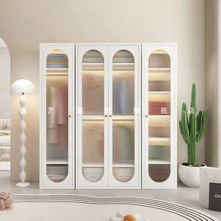 法式衣柜家用卧室现代简约轻奢铁艺组合白色长虹玻璃门柜子大衣厨