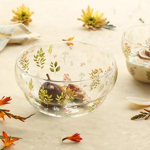 蓝莲花家居玻璃碗耐高温食品级高硼硅甜品碗高颜值网红水果沙拉碗