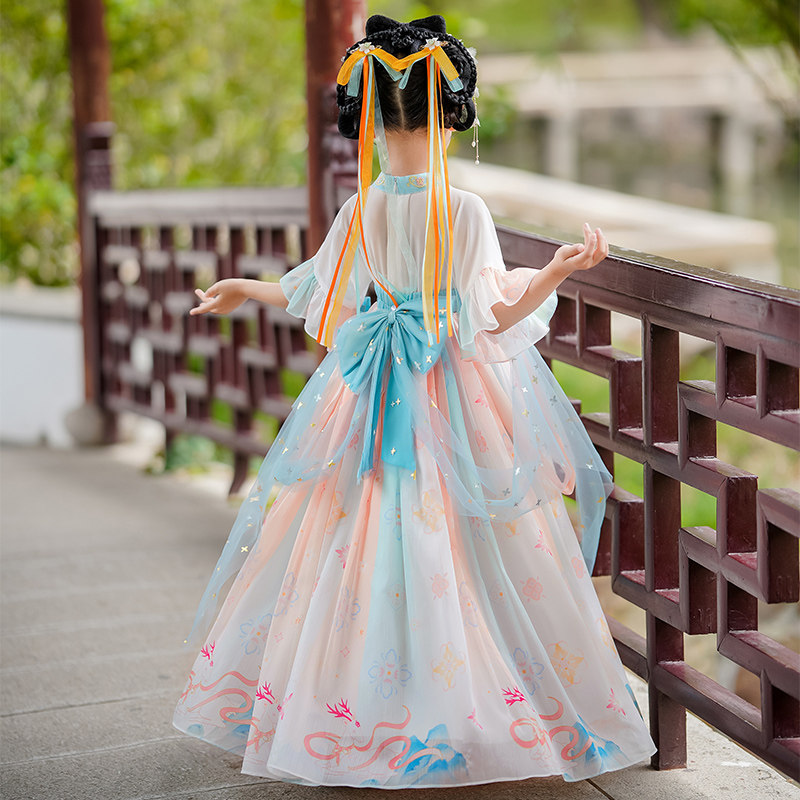 现货汉服女童夏款儿童古风超仙襦裙中国F风2023新款夏装女款古装