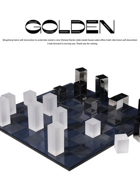 水晶棋盘样板房h客厅卧室书房装饰品摆件北欧现代轻奢风格家居软