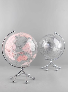 现代轻奢透e明地球仪桌面摆件客厅玄关酒店电视柜售楼处家居装饰