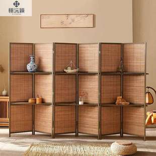 中古折叠便携落地复古茶室实木屏风隔断客厅入户遮挡房间办公室新