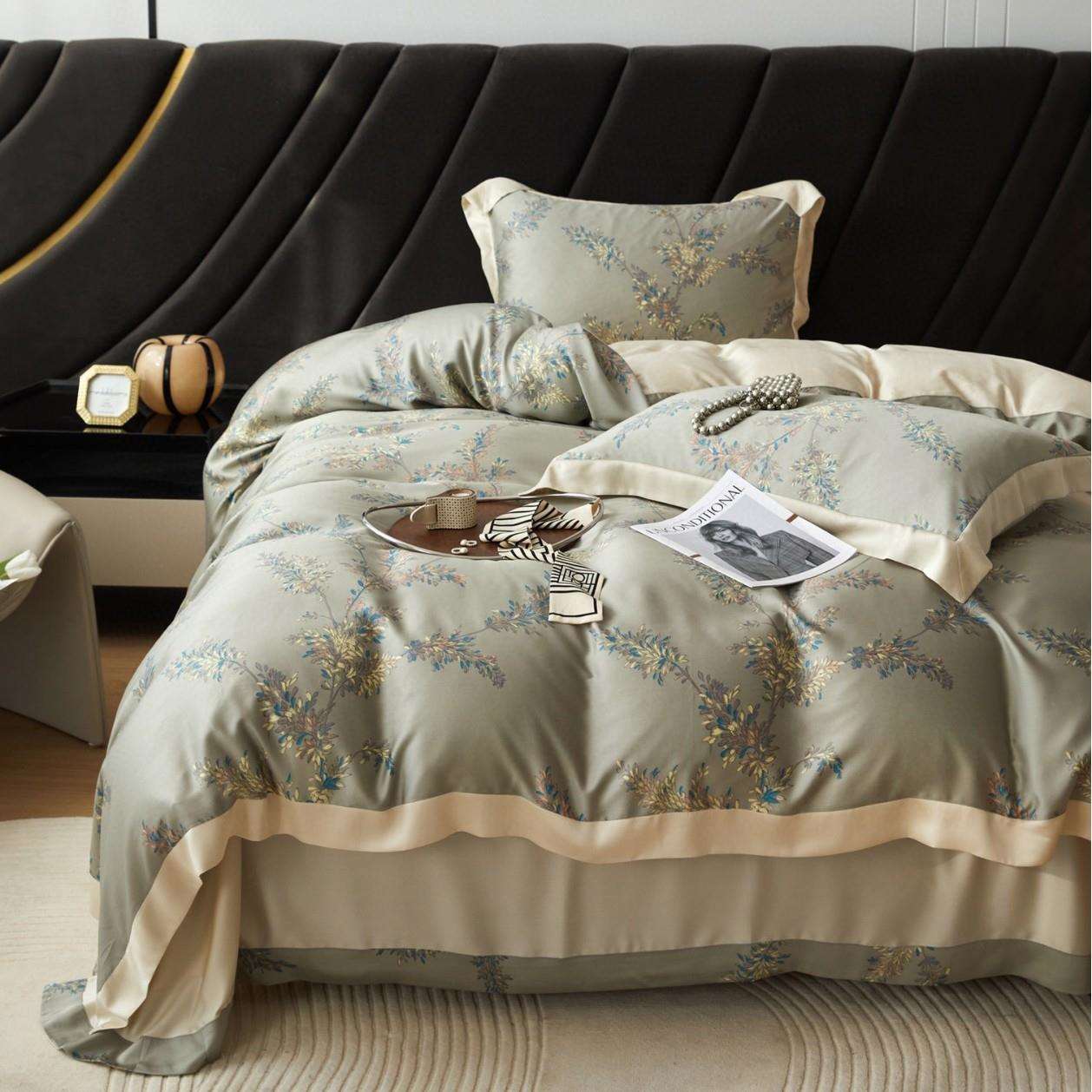 2夏季简约双面天丝四件套春秋裸睡冰丝床单真丝被套笠欧式床上用