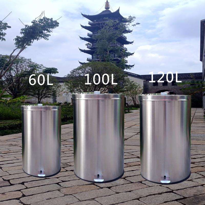 大号垃圾筒50L60L100L120升不锈钢圆形脚踏户外船舶防火垃圾桶