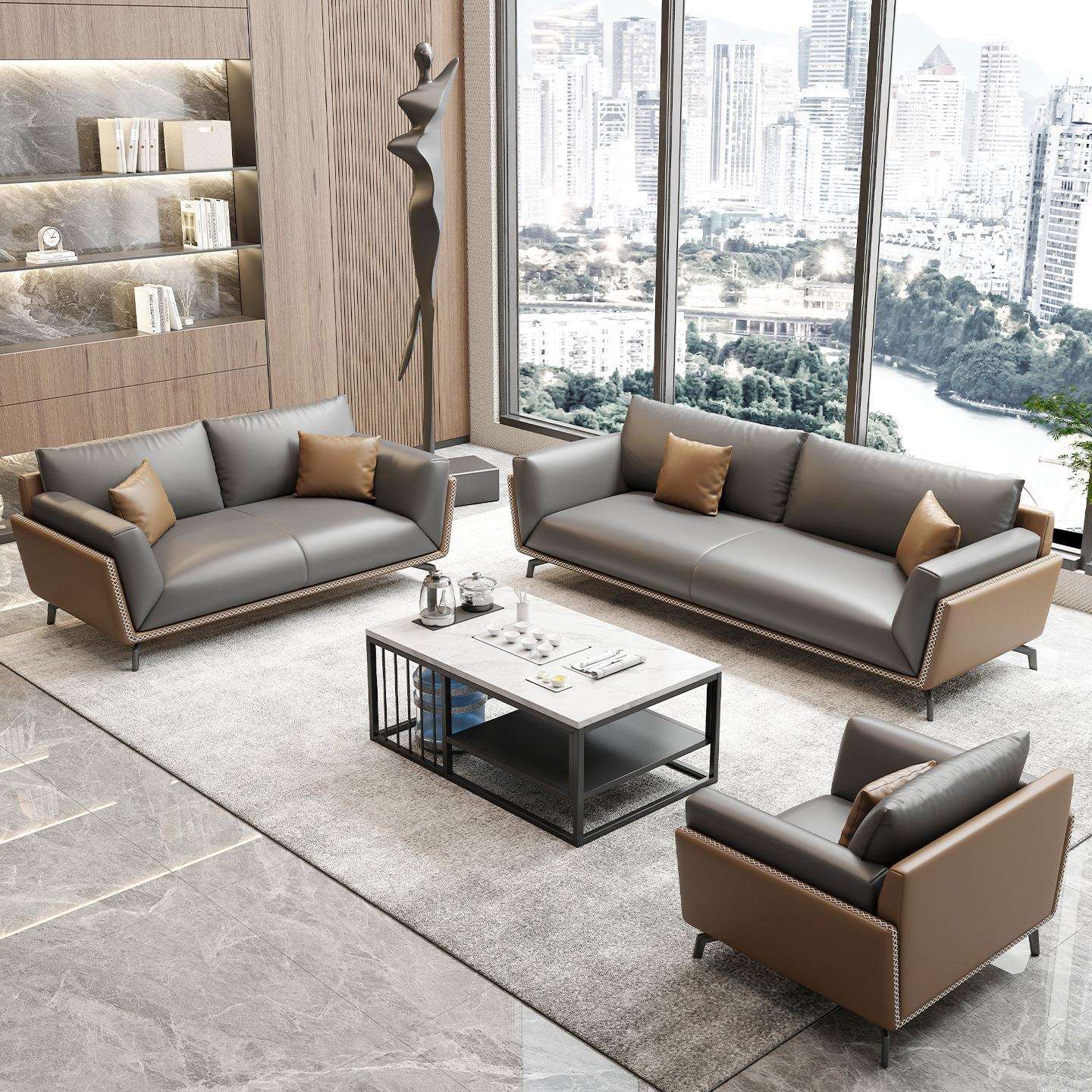 办公室沙发茶几组合简约现代商务会客洽谈接待室休息区三人位